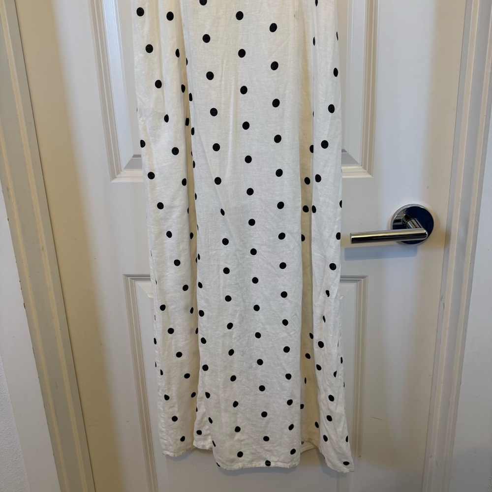 Old Navy fit flare linen blend ruffle trimmed maxi cami polka dot dress XS retro - Picture 10 of 12